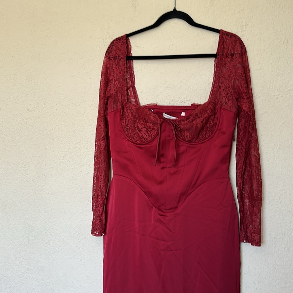 HOUSE OF CB XL A-C 'Perdi' Berry Satin Maxi Dress with Corset NWOT $329 - Picture 17 of 17